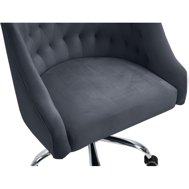 Chaise de travail en velours Casmir, Velours gris velours, Chrome chrome