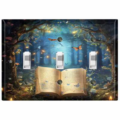 Magical Ancient Book Forest Butterfly Nature Themed 3 - Gang Toggle Light Switch Standard Wall Plate