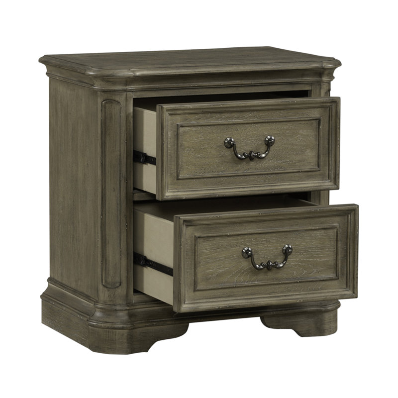 Elegant Whitewashed 2-Drawer Nightstand in Antique White with Bead Molding