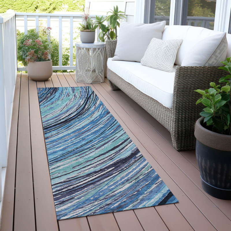 Machine Washable Indoor/Outdoor Xhevrie Blue Rug, Runner 2'3" x 7'6"