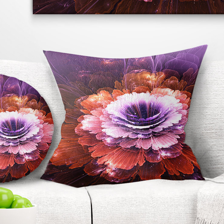 Abstrait fleur rose fractale abstraite - imprimé floral, 18 po x 18 po, Coussin décoratif