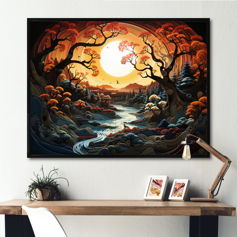 Coupe du soleil éternelle Sunrise, H 24 po x l 32 po x P 1 po, Cadre flottant noir