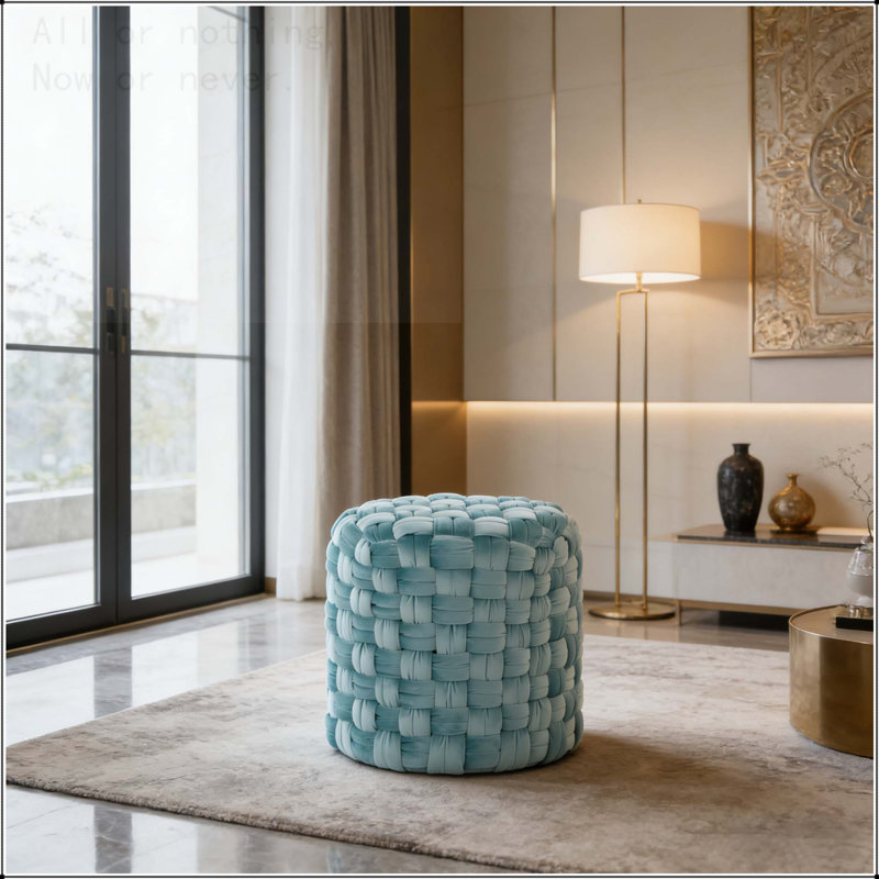 Round 16" Ottoman Velvet, Blue