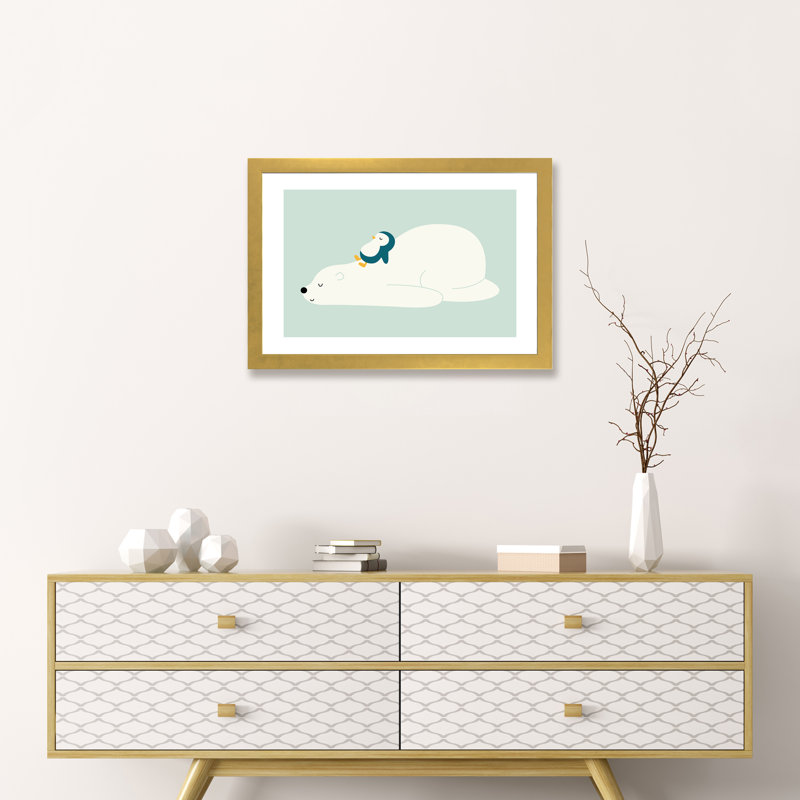 «Time to Chill» par Andy Westface - impression d'art graphique, H 16 po x l 24 po x P 1 po, Papier encadré doré, Blanc