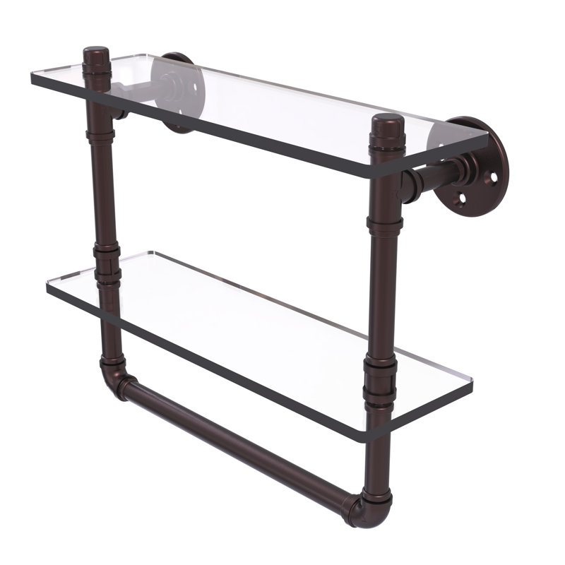 Bayer 2 Piece Industrial Pipe Shelves, Antique Bronze, 13.2" H x 16" W x 5.6" D