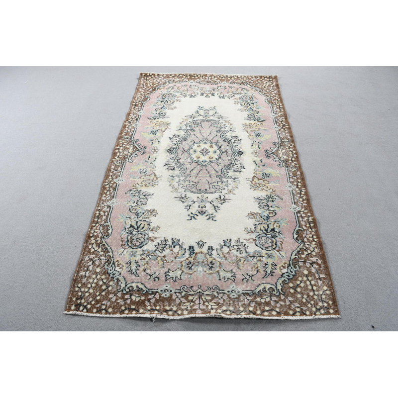 Tapis rétro de style anatolien turc pour le salon en beige doux lavable avec motif Oushak antique