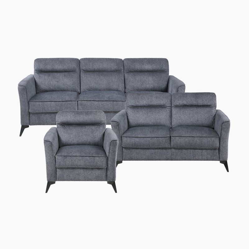 Ensemble de salon 3 pièces en microfibre texturée Olegas, Gris foncé