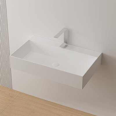 36" Wall Mounted Bathroom Sink Solid Surface Rectangular Vessel Sink