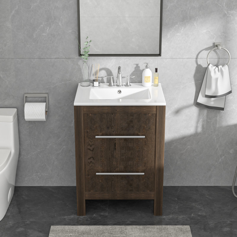 24" White Rectangular Single Vanity Top with Three Faucet Holes and Overflow(Top Only), 24" L x 18" W