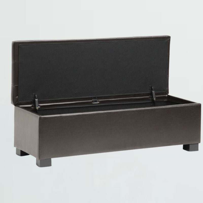 Banc de rangement rembourré en similicuir Burnstad au fini brun foncé, H 15,25 po x l 46 po x P 17 po, Brun foncé
