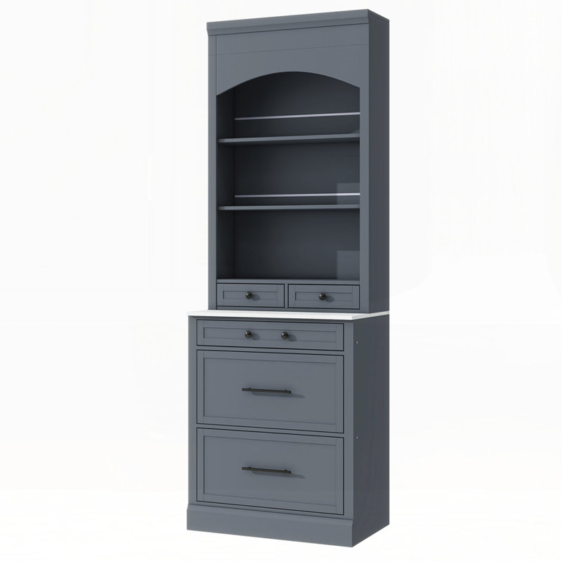 Grand bahut autoportant avec plateau en faux marbre, Gris