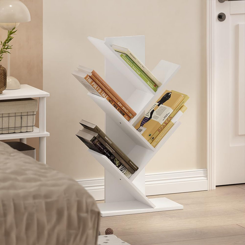 Tree Bookshelf Floor Standing Tree Bookcase, White, White, (5 Shelves) 30.32"H x 15.75"W x 8.39"D