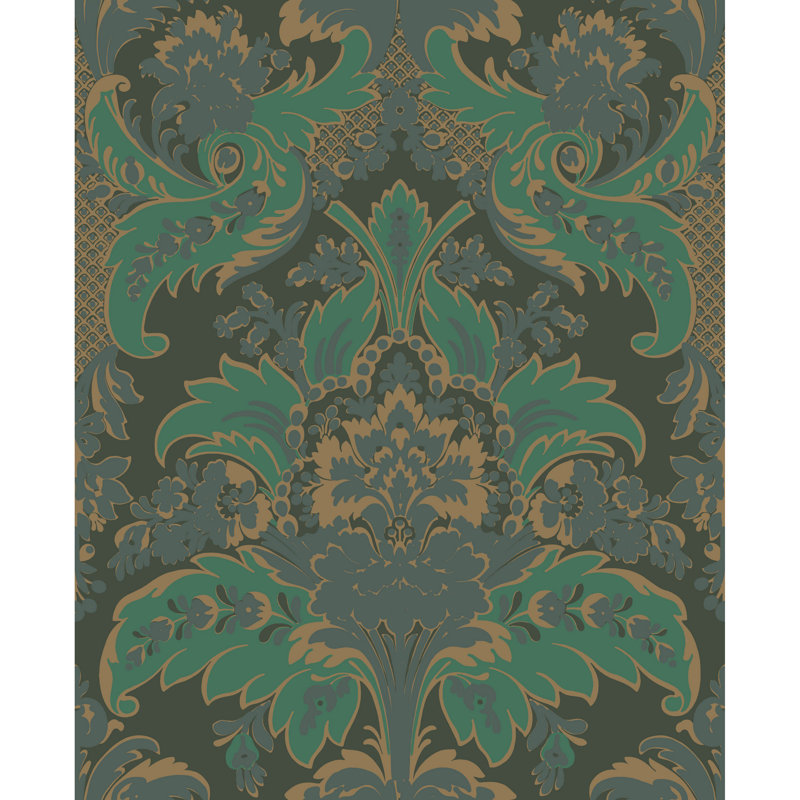 Albemarle Aldwych Damask Wallpaper Roll, Green/Gold