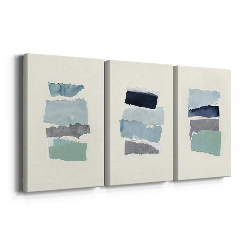 Étude de couleur de bord de mer II - Toile tendue avec châssis sur mesure - 3 pièces, H 18 po x l 36 po