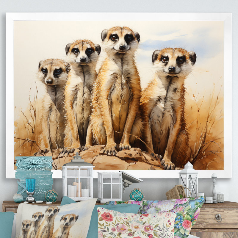 Impression sur toile, "Afrique suricate", H 16 po x l 32 po x P 1 po, Cadre photo blanc