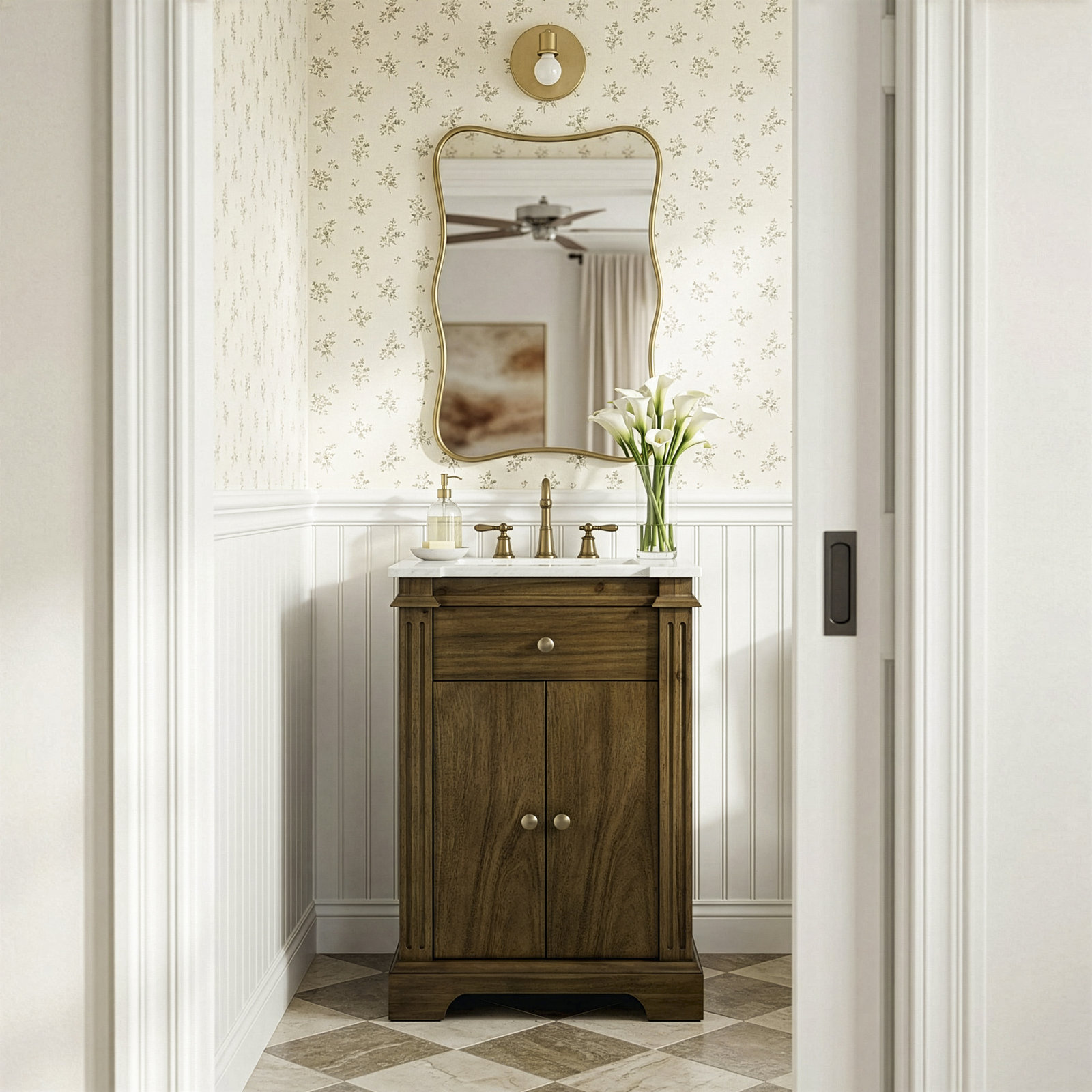 Garza 24" Carrara Marble Single Bathroom Vanity, Brown