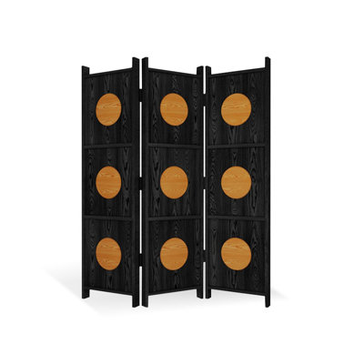 3 Panels Black Solid + Manufactured Wood Folding Room Divider