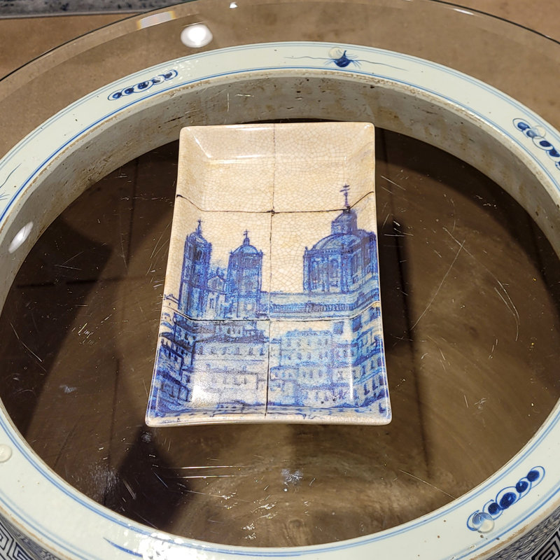 Porcelain Tray in Azure Village Pattern