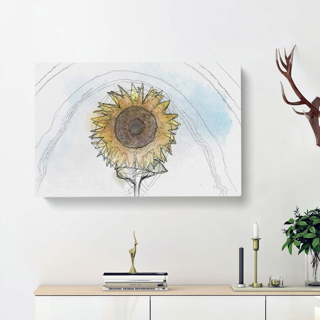 Yellow Sunflower Catching Rays in Abstract - Wrapped Canvas