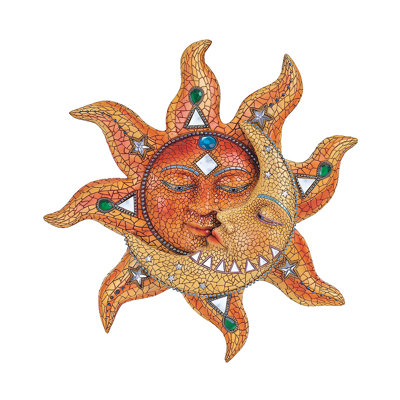 13"H Mosaic Sun and Moon Wall Plaque Decor