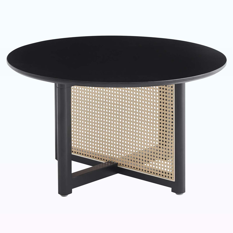 Jeffers Wood & Rattan Round Coffee Table, Black