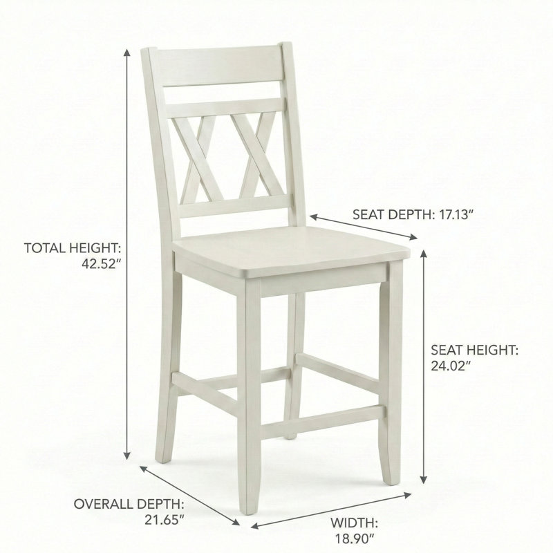 Savannah Solid Wood Counter Height Barstools In White Finish, Set of 2, Antique White