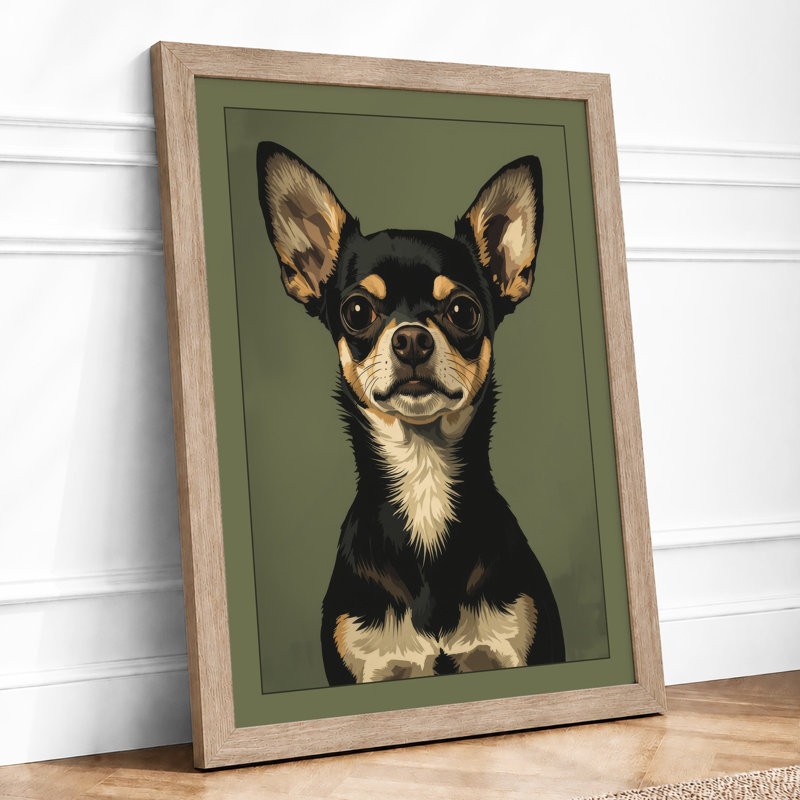 Chihuahua Portrait Modern - Framed Print, A4 - 29.7 x 21.0 cm, Oak