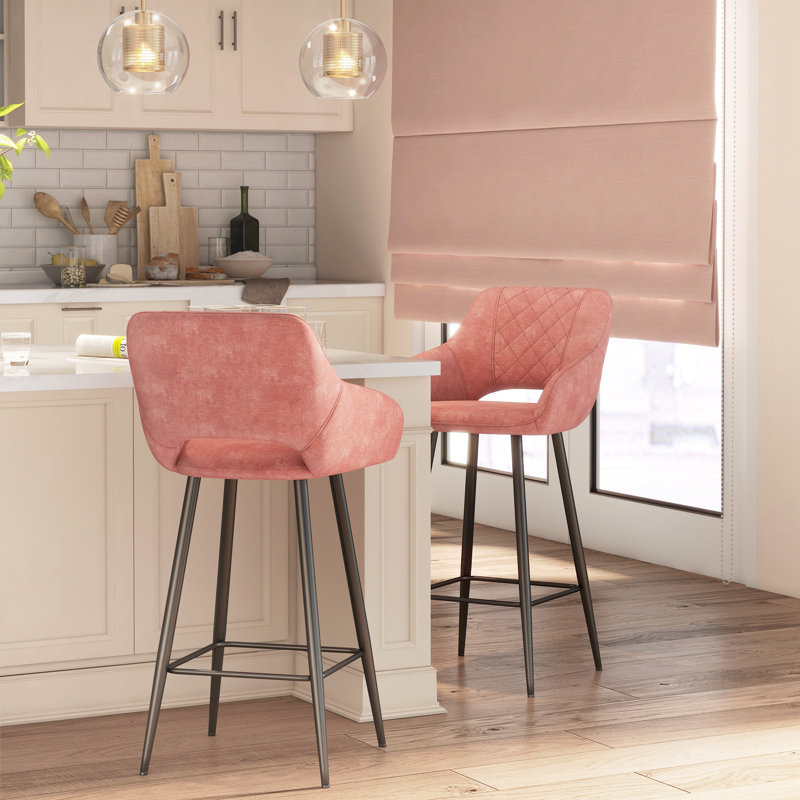Orduna Upholstered Counter Stool with Metal Frame, Pink