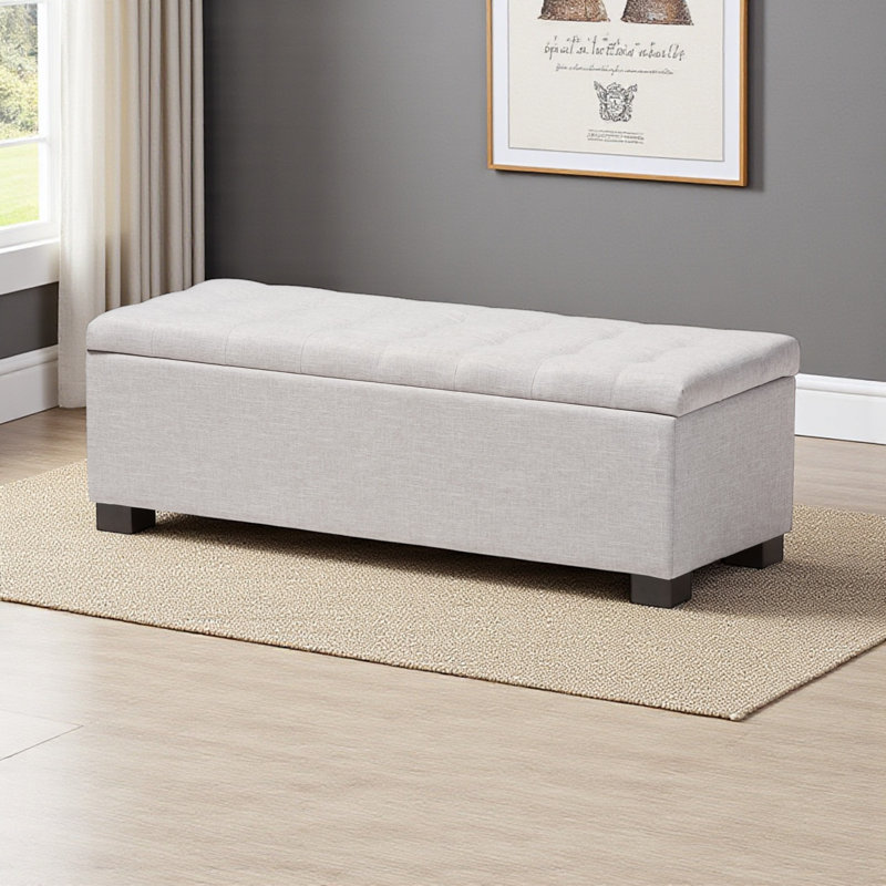 Devlin Upholstered Grid-Tufting Storage Ottoman Bench, Grayish Beige, 15.12" H X 45.81" W X 16.5" D