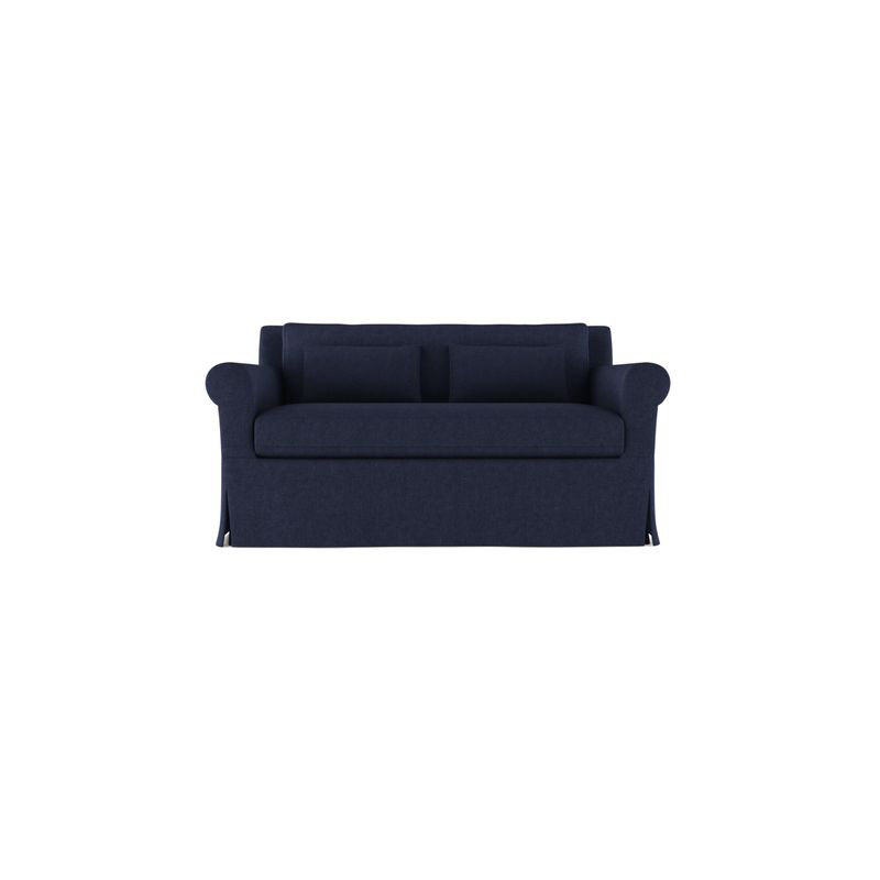 Ludlow Rolled-Arm Skirted Loveseat, Weathered, 34" H x 60" W x 42" D, Box Weave Linen Silver Streak