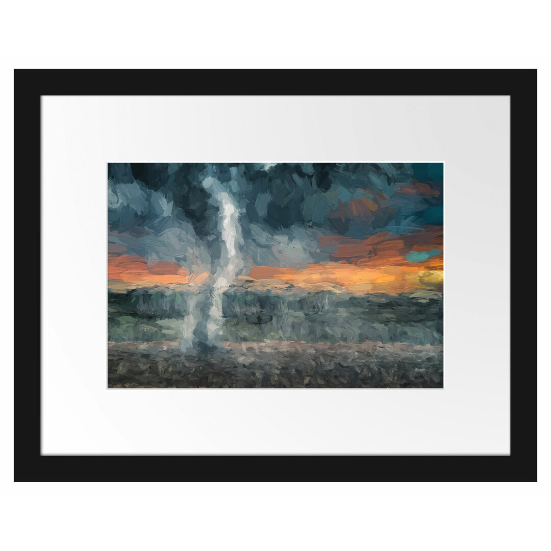 Gerahmtes Papierbild Tornado auf dem Feld