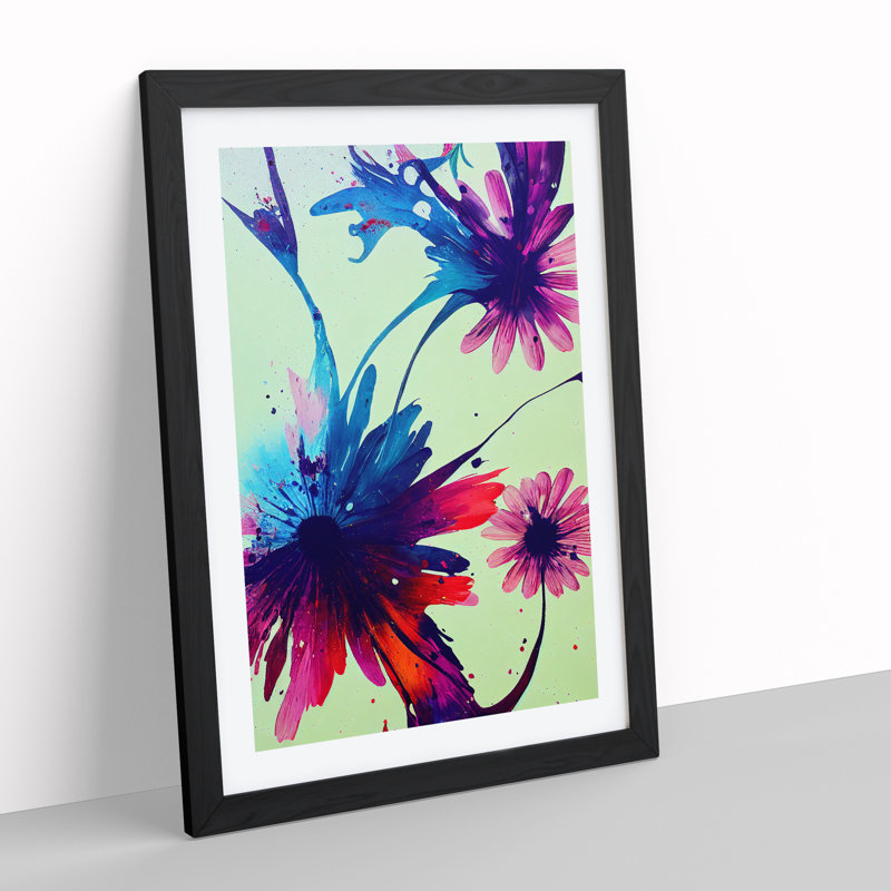 Splashed Flowers No.1 Abstract - Framed Print, 34cm H x 25cm W x 2cm D, Black Framed