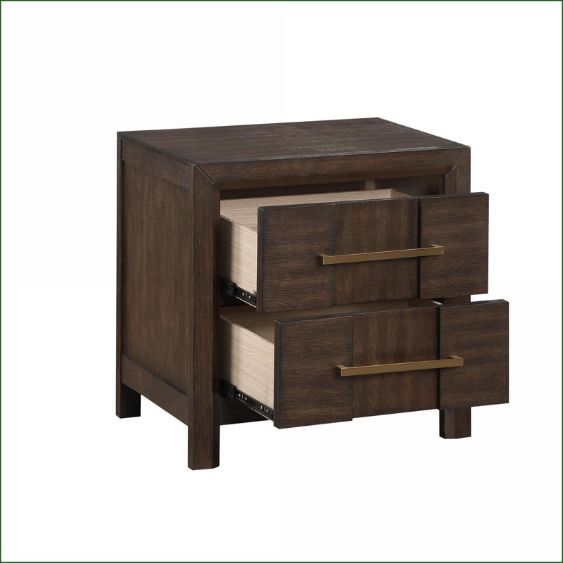 Table de chevet moderne en bois de noyer à 2 tiroirs Kenzo pour chambre à coucher
