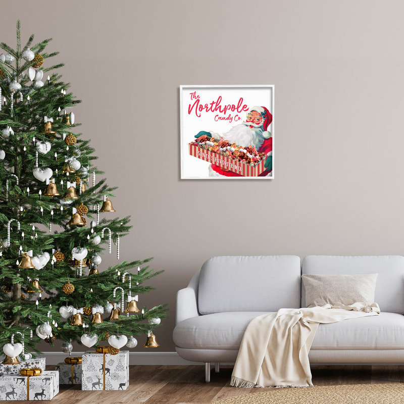Art rétro giclée par le père Noël, H 24 po x l 24 po x P 1,5 po, Giclée encadrée blanc bord de mer