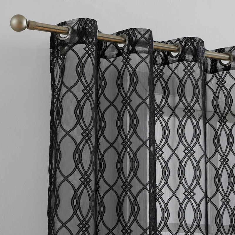 Roselius Polyester Blend Sheer Curtain Pair, Black, 54" W x 96" L