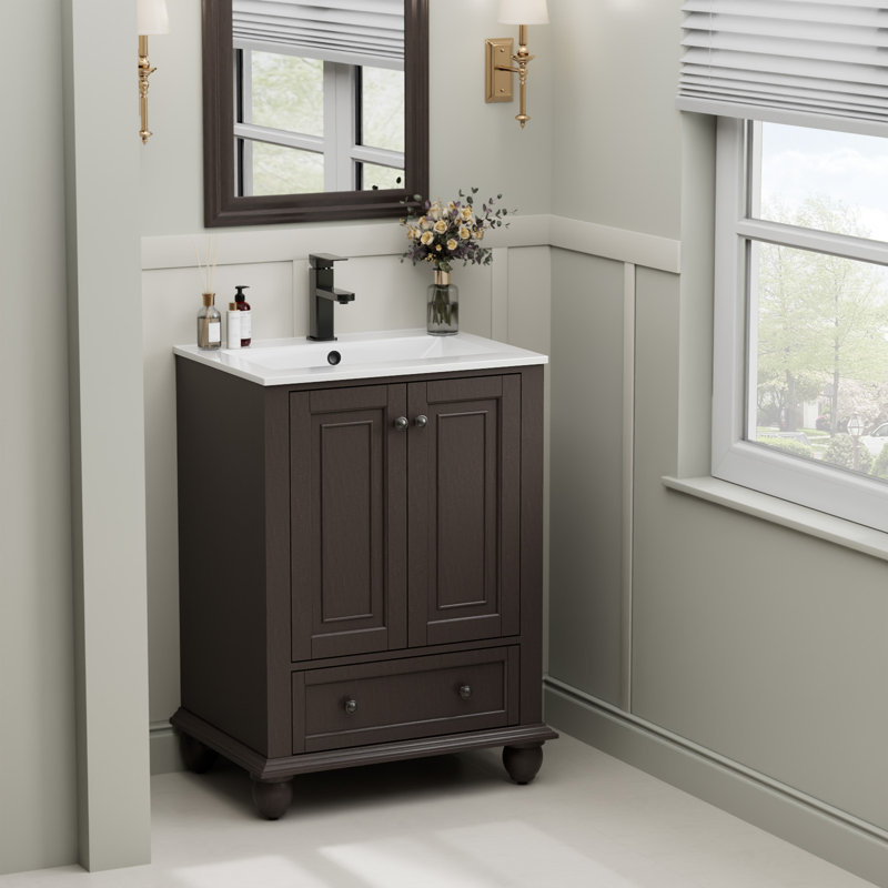 Sharee 24" Single Sink Bathroom Vanity With Ceramic Top, Zinc Alloy Faucet, Painted Surface, Soft-close Doors