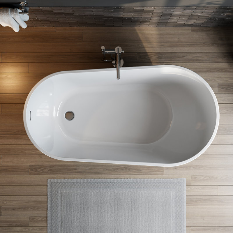 59" x 31" Freestanding Soaking Acrylic Slipper Bathtub