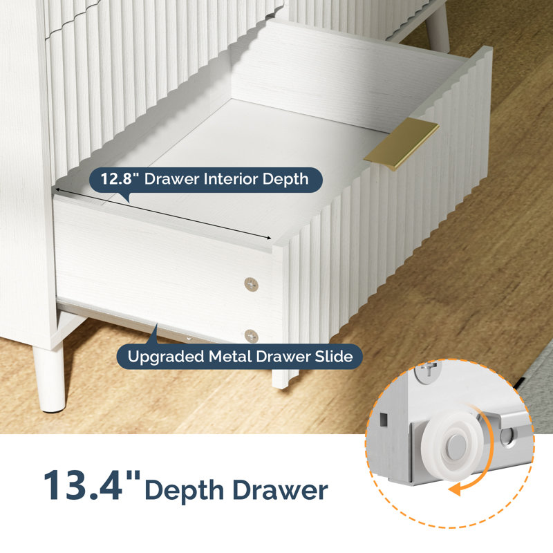 6 Drawer Cabinet With Fluted Panel RGB LED Light 47 Inch W, White