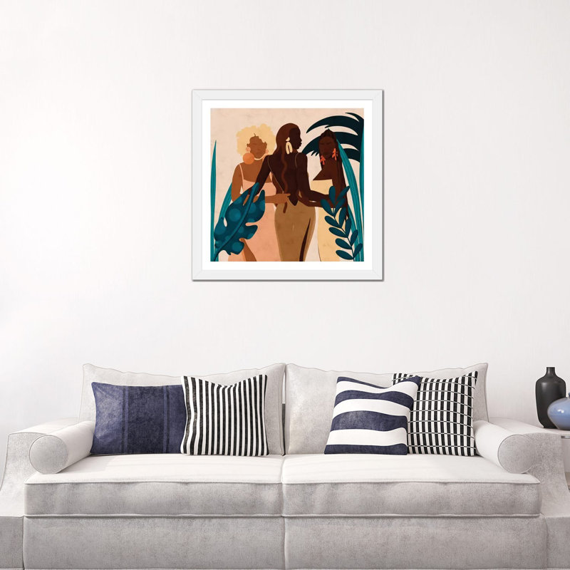 " Sisters Square " by Reyna Noriega, 24" H x 24" W x 1" D, White, White Framed Paper