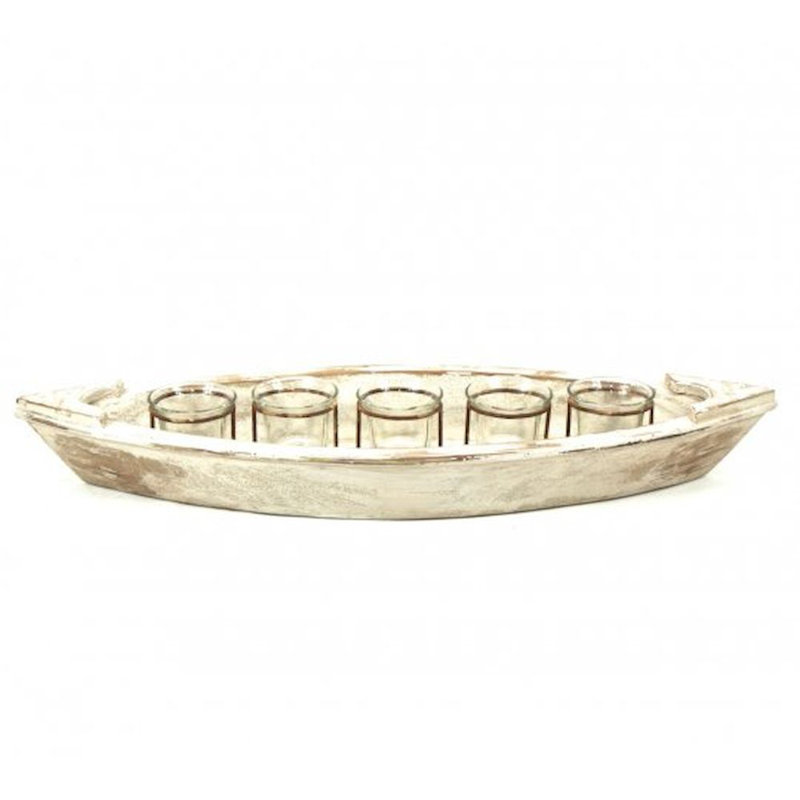 Porte-photophore en verre/bois bateau