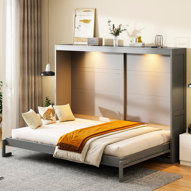 Lit gris peu encombrant - lumières DEL pour petits appartements avec chambre d'amis idéale
