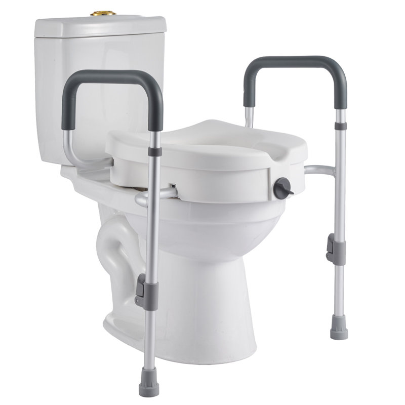 Raised Toilet Seat with Arms, 350 lbs Capacity, 5-Inch Lift Height & Adjustable Width, Widened Commode Elevated Toilet Seat Riser with Handles for Seniors, Elderly, Handicap, Disabled, Adults