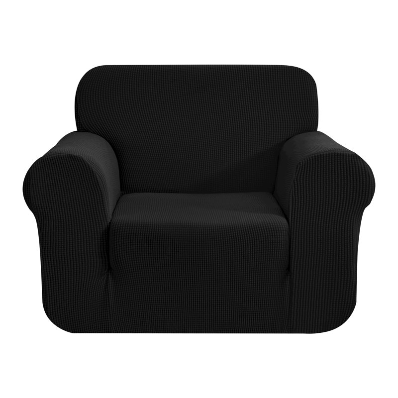 Jacquard Spandex Stretch Box Cushion Sofa Slipcover, Black