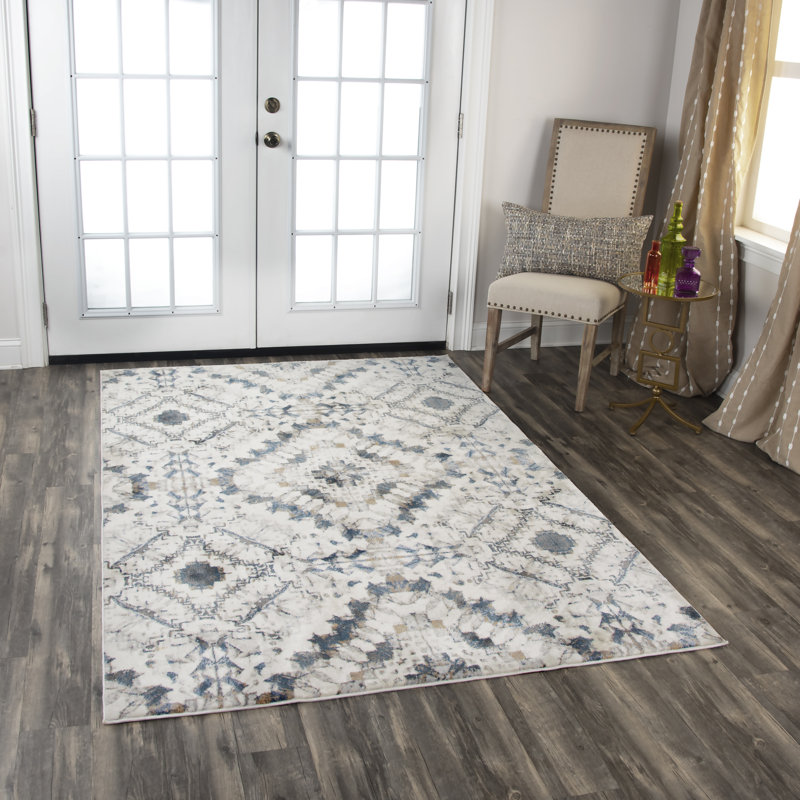 Tapis crème/bleu Shockey, Rectangulaire 3 pi 11 po x 5 pi 6 po