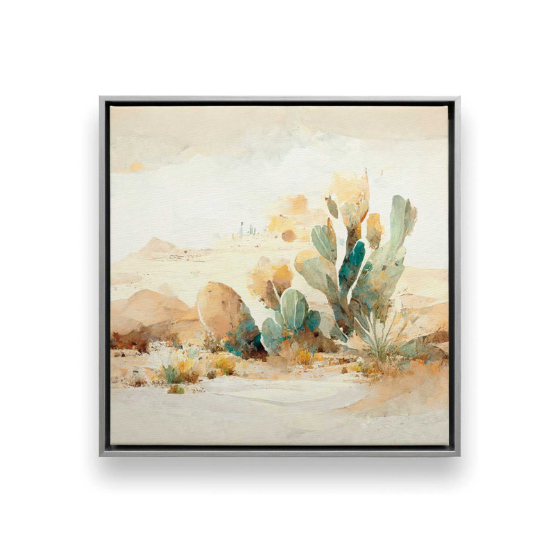 Motif de cactus, Cadre flottant noir satiné, H 24,75 po x l 24,75 po x P 1,75 po