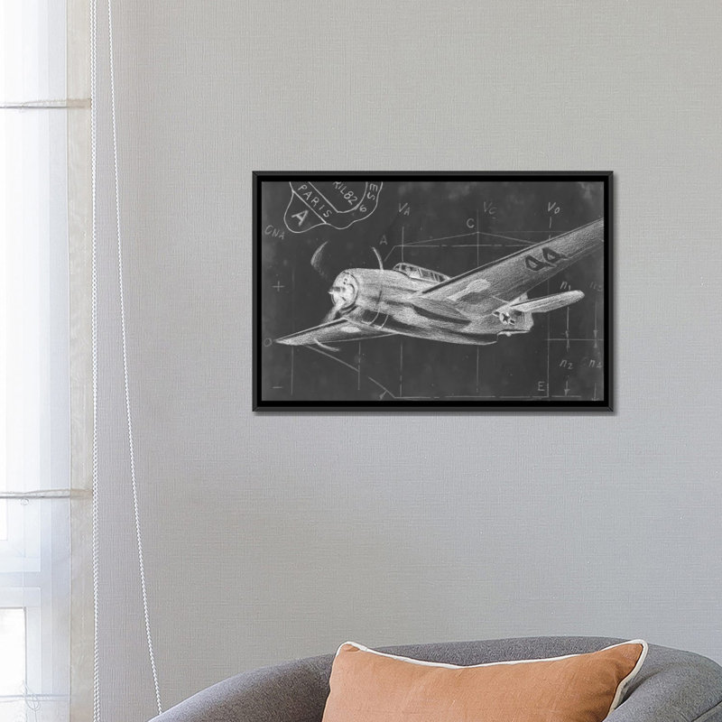 «Flight Schématique II», impression sur toile, H 18 po x l 26 po x P 1,5 po, Toile avec cadre noir, Pas de tapis