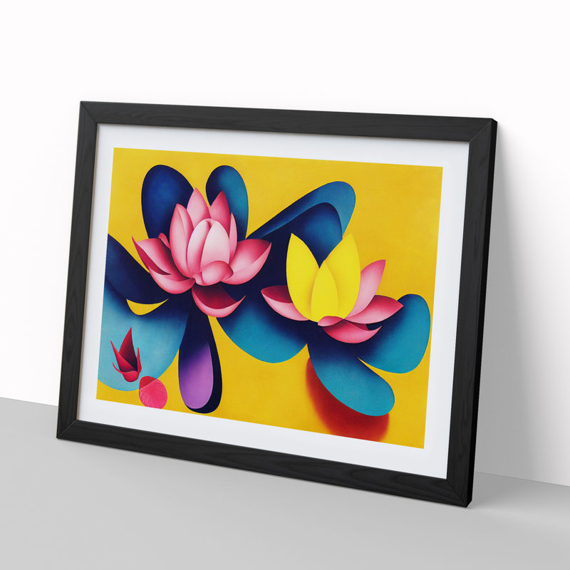 Lotus Flowers - Single Picture Frame Print, Black, 46cm H x 64cm W x 2cm D