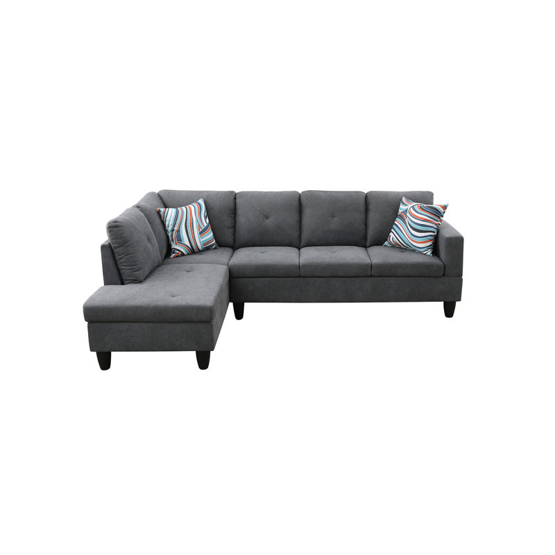 Velvet L-Shaped Sectional Left Hand Facing, Dark Gray