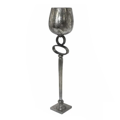 Decorative Votive Candle Holder, 25 Inch Silver Metal Hammered Design