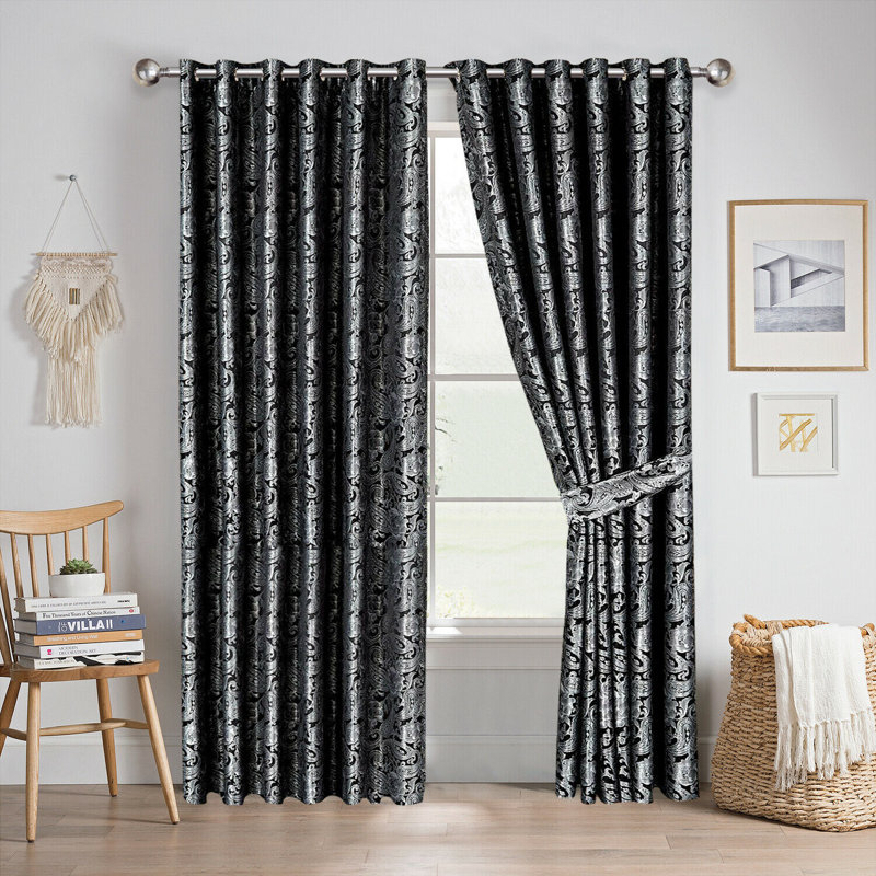 Cardinale Semi Sheer Curtain Pair, Black, 23 x 54 cm